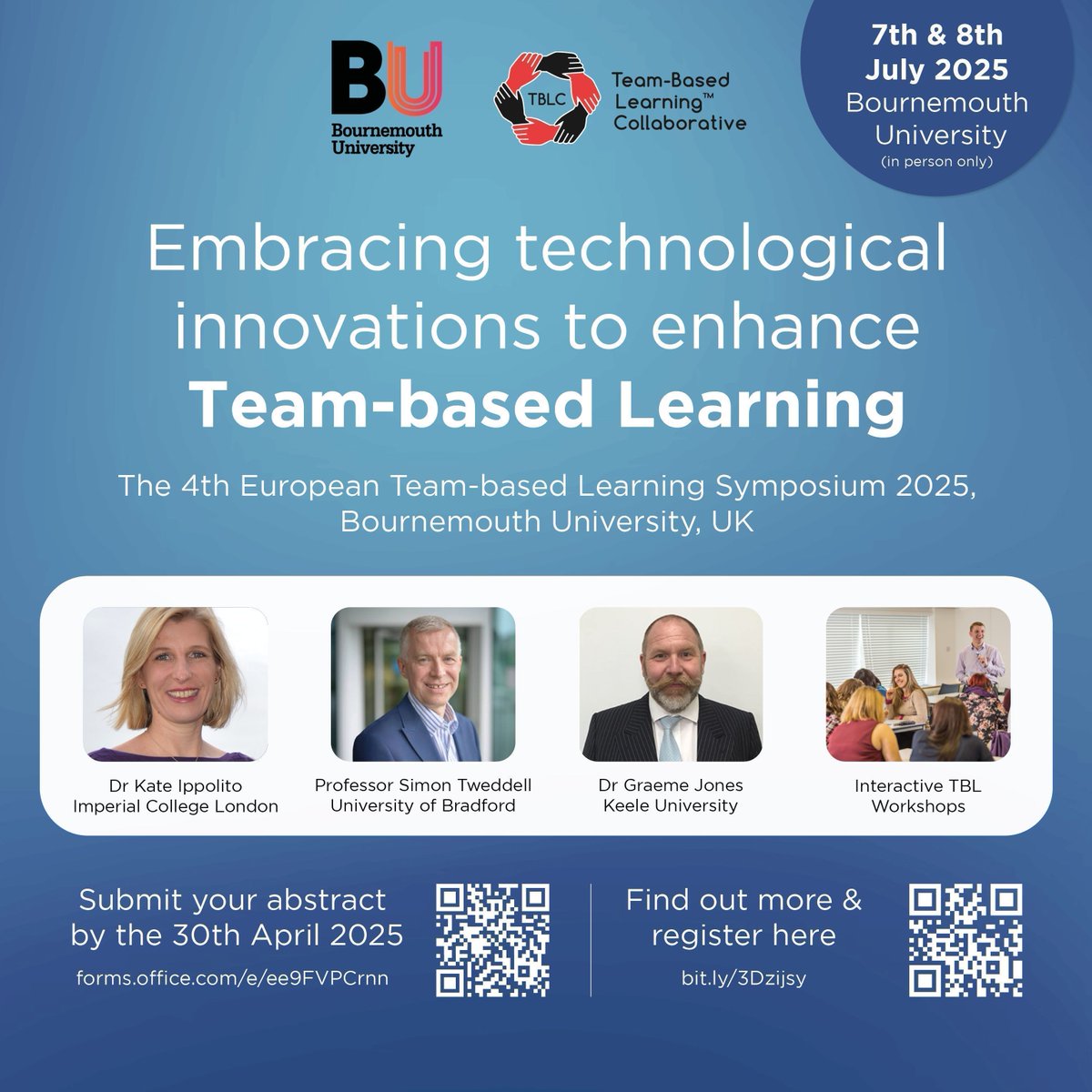 ABSTRACT SUBMISSION DEADLINE TODAY!
Registration is OPEN for the 4th European Team-based Learning Symposium! Price kept low, discounts for members of the TBLC and BU staff. Submit abstract and register here! bit.ly/42nuhOx