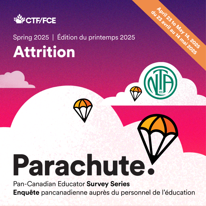 There’s a retention and recruitment crisis in public education. <a href="/CTFFCE/">CTF/FCE</a> wants to know why. 
<a href="/NLTeachersAssoc/">NLTA</a> members share your voice and help transform Canadian public education. 
Fill out the Parachute Survey for your chance to win weekly prizes! 
bit.ly/3RGco8E