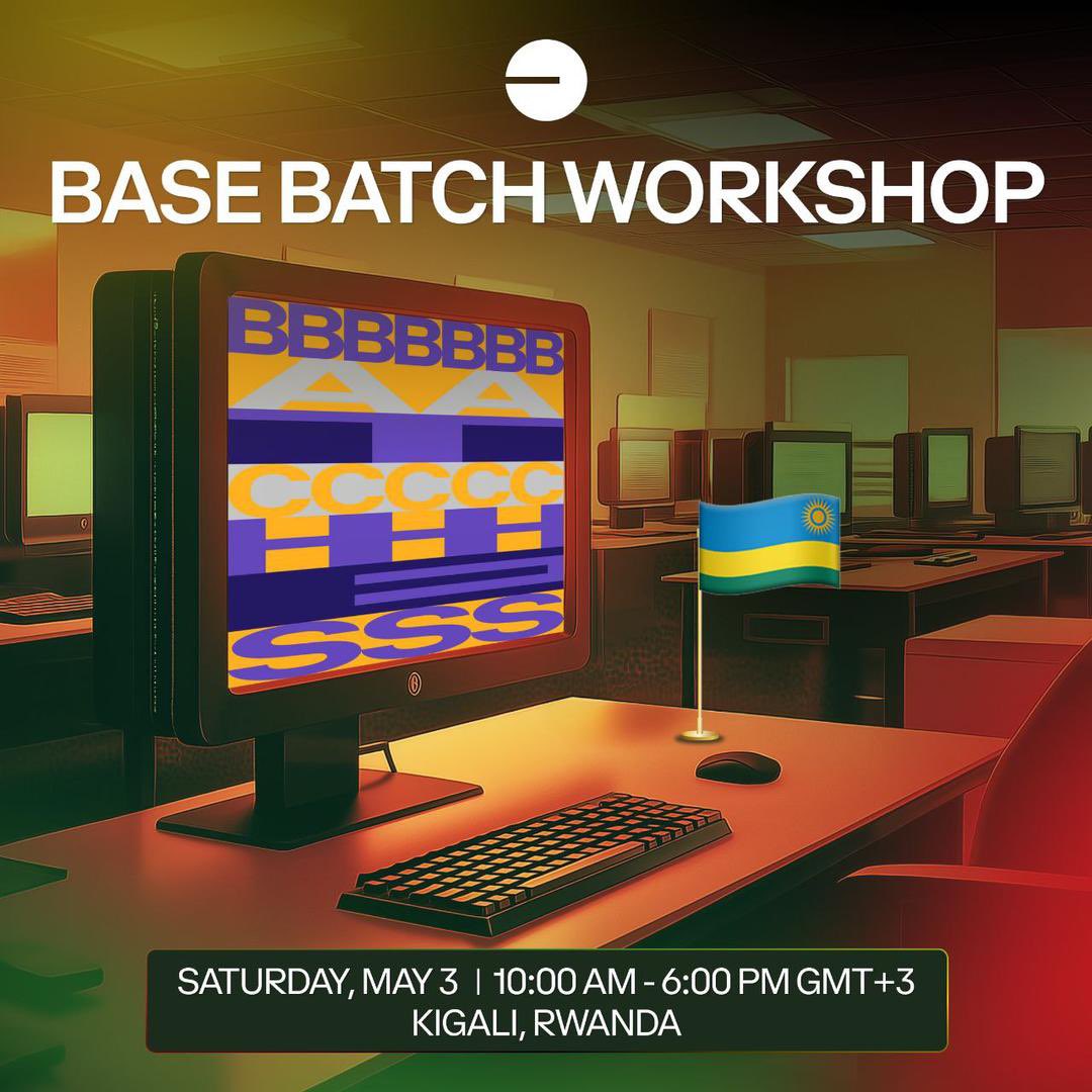 _ETHRwanda's tweet image. #Mwiriwe 👋🏼 Join us in #kigali on Saturday May 3rd, 2025 for the #baseBatch #Africa workshop as we explore frontier technologies such as blockchain &amp;amp; AI in our usual fashion — hands-on 👩🏼‍💻👨🏽‍💻👩🏽‍💻

🫡 Advancing Ethereum &amp;amp; blockchain adoption in #Rwanda 🇷🇼

⏰ Time: 10:00 AM - 18:00 PM