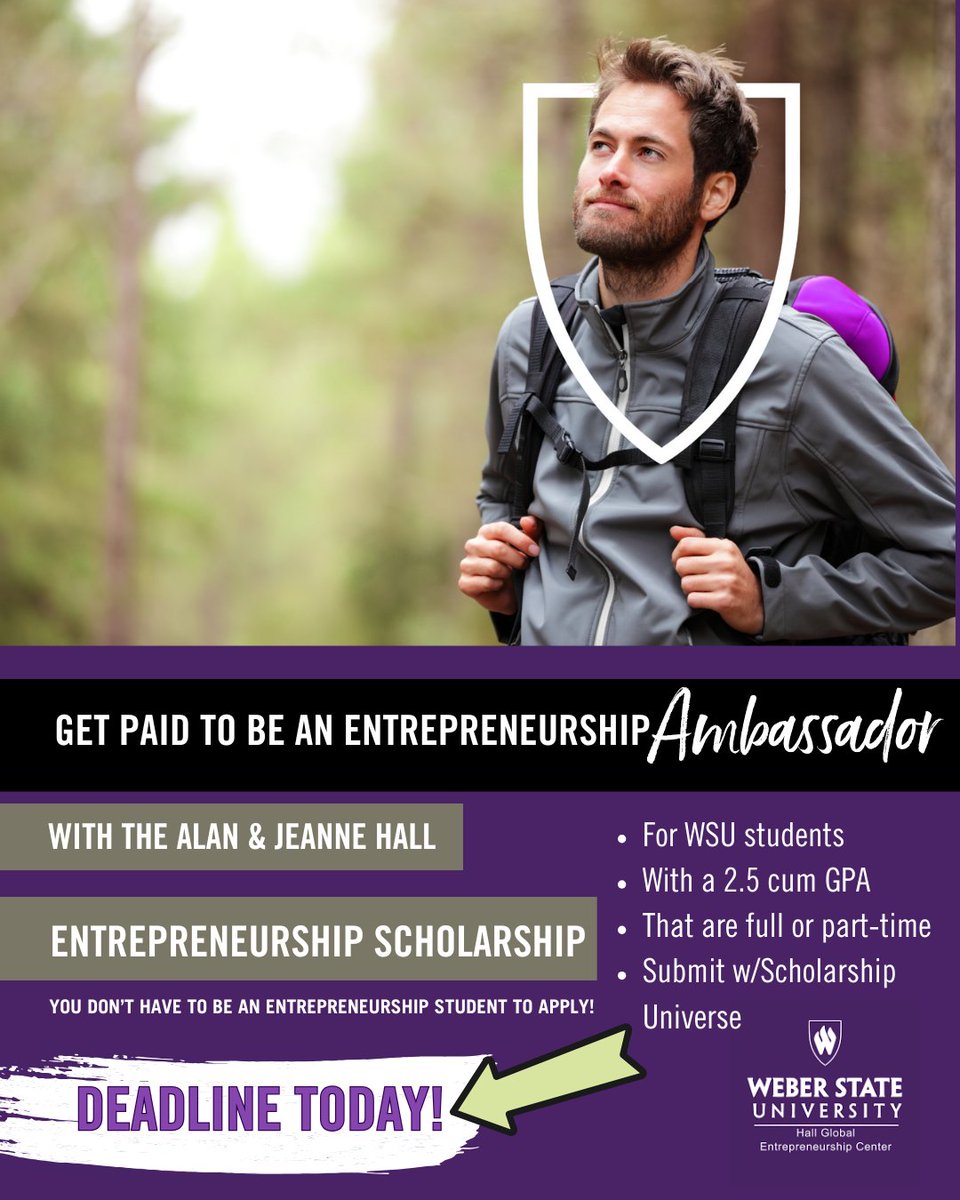 💥HEY <a href="/weberstate/">Weber State Athletics</a> STUDENTS!💥

DEADLINE IS TODAY!! The Entrepreneurship program is looking for students to represent us next year (for the 2025-26 school year) as Student Ambassadors! 

➡️loom.ly/Gs4R0ZA 

#weberbiz #weberentrepreneurs #weberstate