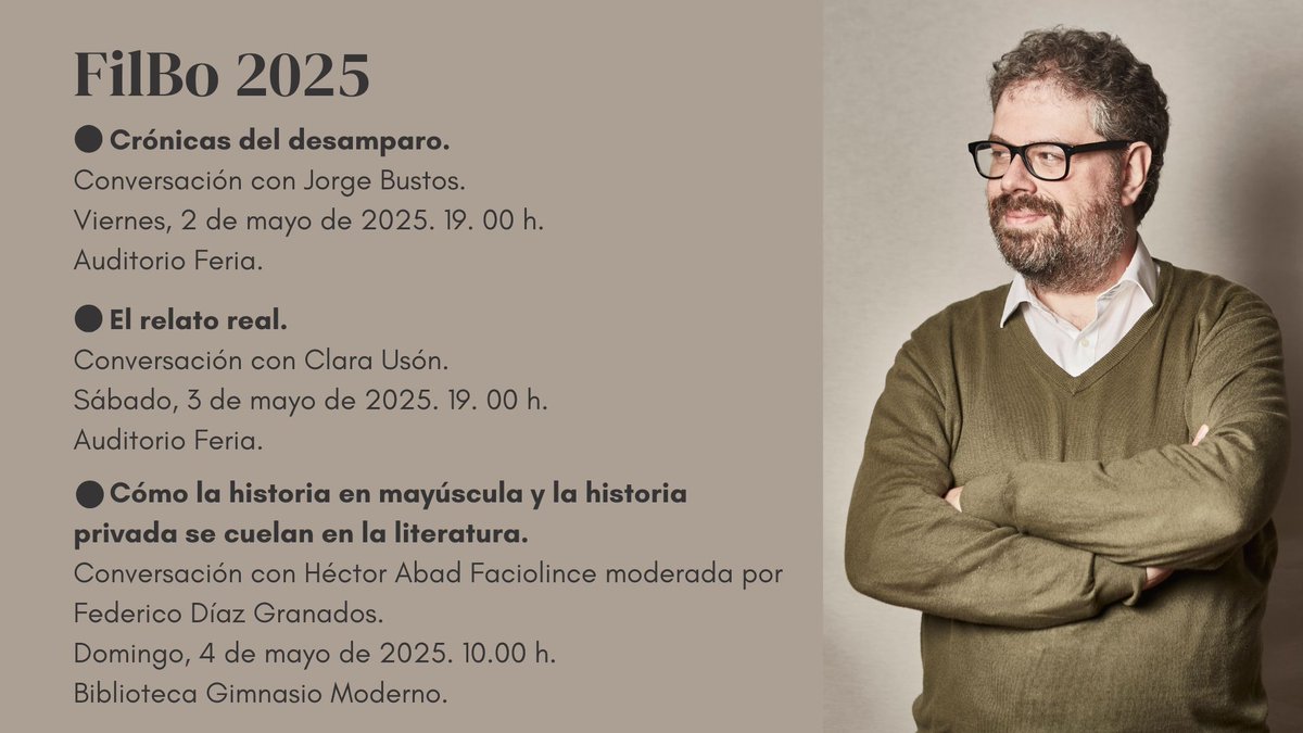 Sergio del Molino (@sergiodelmolino) on Twitter photo Amigos de Colombia, mi avión esta a punto de despegar rumbo a Bogotá, así que les dejo la agenda para estos días.
Vengan a la <a href="/FILBogota/">FeriadelLibroBogotá</a> , estamos deseando verles. Amigos de Colombia, mi avión esta a punto de despegar rumbo a Bogotá, así que les dejo la agenda para estos días.
Vengan a la <a href="/FILBogota/">FeriadelLibroBogotá</a> , estamos deseando verles.