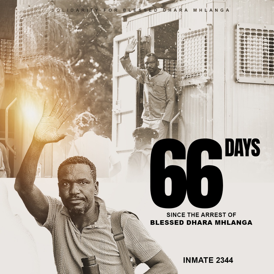 🔴66 days of injustice. ⚖️❌
66 days of silenced truth. 🖋️🔒
Blessed Dhara Mhlanga, journalist, father remains unjustly detained. But his spirit is not imprisoned ✊🏽🔥Inmate 2344 is not alone.
We stand with you. We speak for you. Until you are free. 🕊️🗣️