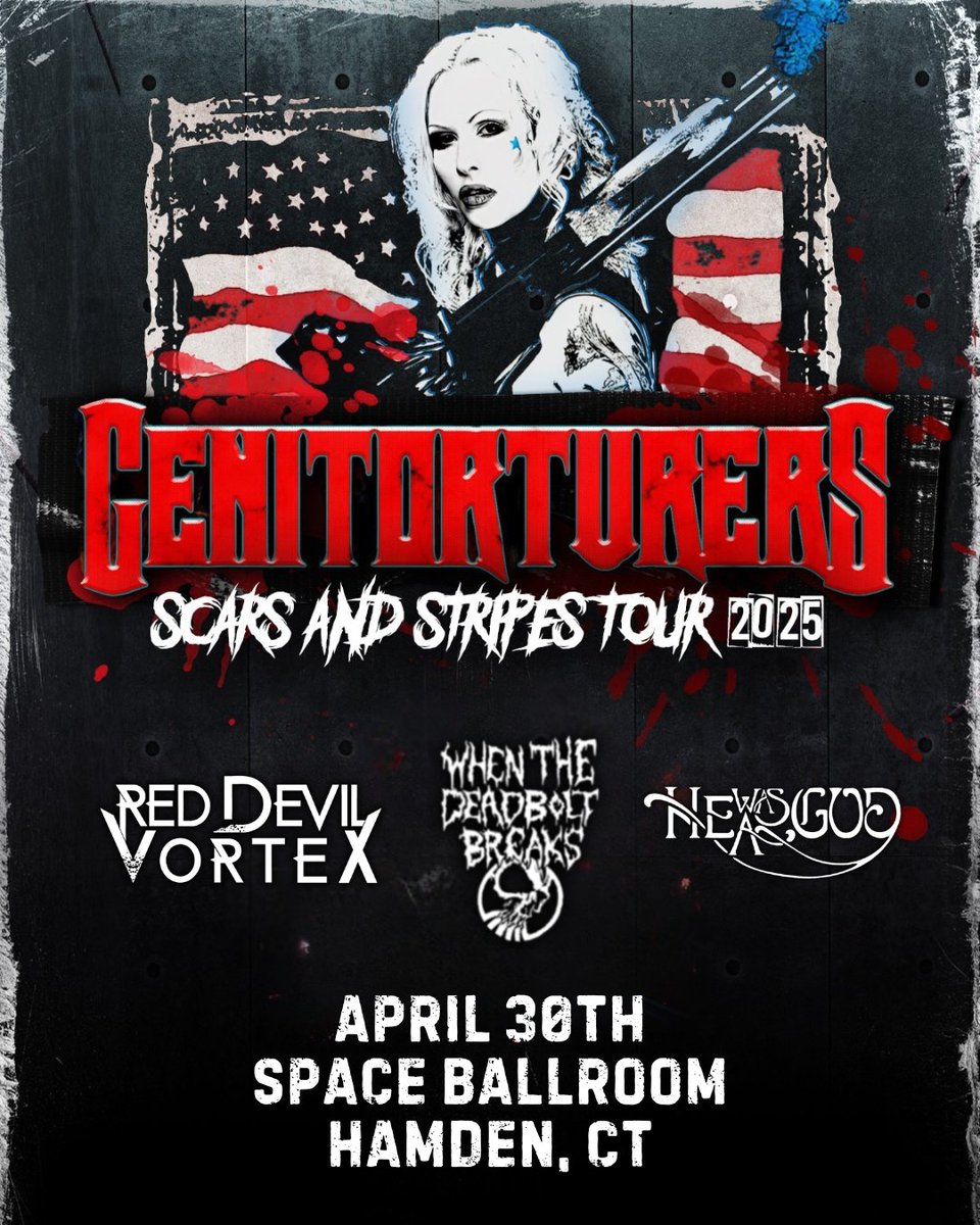TONIGHT (4/30)! Genitorturers is here with Red Devil Vortex, When the Deadbolt Breaks, and He Was a God!

🎟 available at the door or online: found.ee/GenitorturersS…
ℹ️ for the show: found.ee/GenitorturersK…