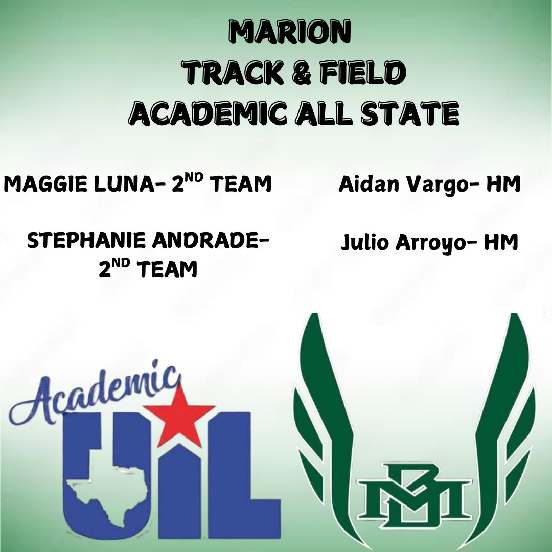 Marion Bulldog Track & Field (@mariontrack) on Twitter photo Our track program is proud to announce that we had 4 athletes with all state academic honors!!! Thanks to Maggie, Stephanie, Aidan, and Julio for being exemplary student athletes over your 4 years at Marion!!! ๐ถ ๐
โผ๏ธ ๐ ๐๐ฝโโ๏ธ ๐๐ฝโโ๏ธ
#StudentAthletes
#DawgMentalityInTheClassroom Our track program is proud to announce that we had 4 athletes with all state academic honors!!! Thanks to Maggie, Stephanie, Aidan, and Julio for being exemplary student athletes over your 4 years at Marion!!! ๐ถ ๐
โผ๏ธ ๐ ๐๐ฝโโ๏ธ ๐๐ฝโโ๏ธ
#StudentAthletes
#DawgMentalityInTheClassroom