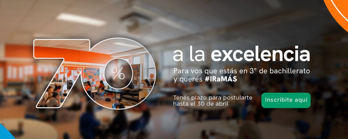 UnivMontevideo's tweet photo. ¡Hoy es el último día para postularte!
¡Si estás en 3° de Bachillerato querés #IraMas, esta beca puede ser para vos! Premia con un descuento del 70% a estudiantes que hayan obtenido un excelente rendimiento académico en bachillerato. Inscribite acá 👉🏻 https://t.co/zKb9oqfoNY https://t.co/M4vHfl8vbV
