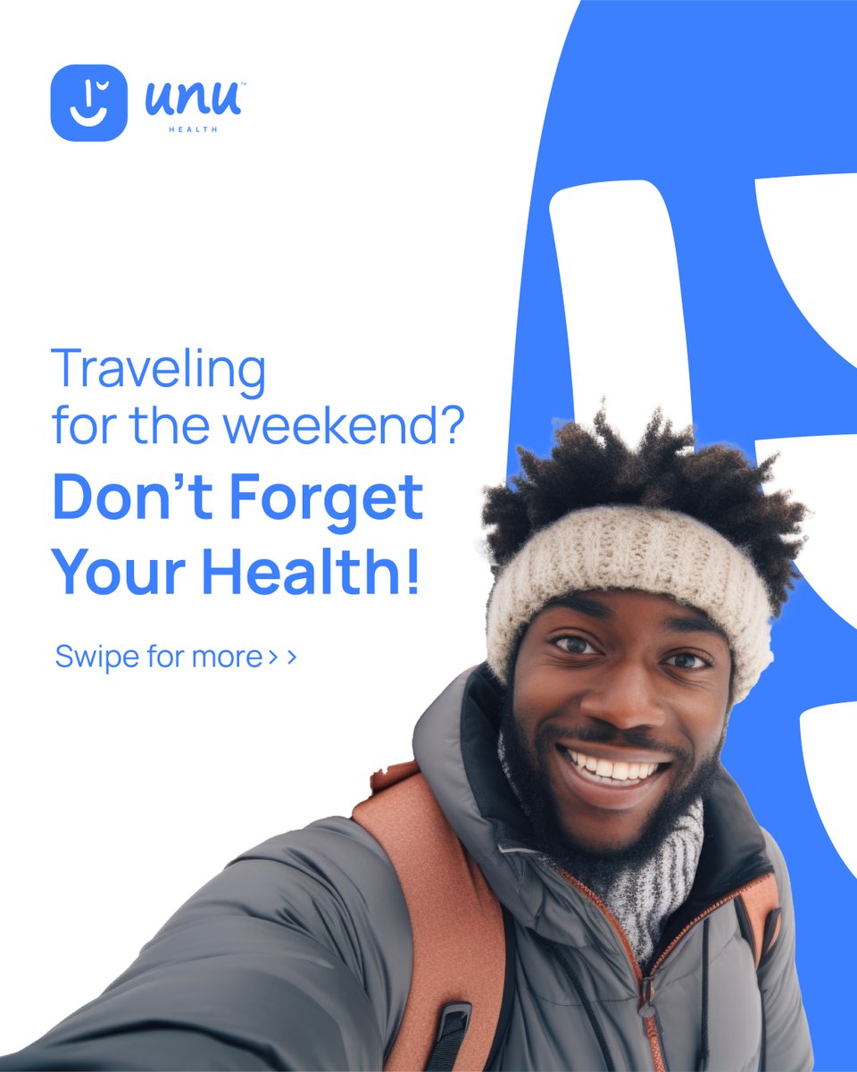 UnuHealth's tweet photo. Traveling this weekend? 
Don’t leave your health behind

Pack your meds
Keep info handy
Download the Unu Health app &amp; travel with a peace of mind!

 #UnuHealth #DigitalCare #HealthcareOnTheGo https://t.co/sWyiFyvn8t