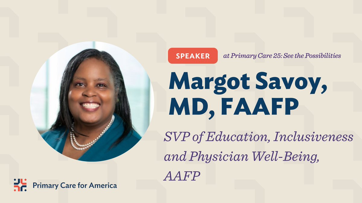 Margot Savoy MD, MPH, FAAFP (@margotsavoy) on Twitter photo I’m thrilled to be speaking at <a href="/PC4America/">Primary Care for America</a> #PC25Event – a national gathering focused on the future of #primarycare.
We’ll dig into the policies, models, and innovations reshaping how we deliver and fund care in the U.S.
Be a part of the conversation: primarycareforamerica.org/primarycare25/… I’m thrilled to be speaking at <a href="/PC4America/">Primary Care for America</a> #PC25Event – a national gathering focused on the future of #primarycare.
We’ll dig into the policies, models, and innovations reshaping how we deliver and fund care in the U.S.
Be a part of the conversation: primarycareforamerica.org/primarycare25/…