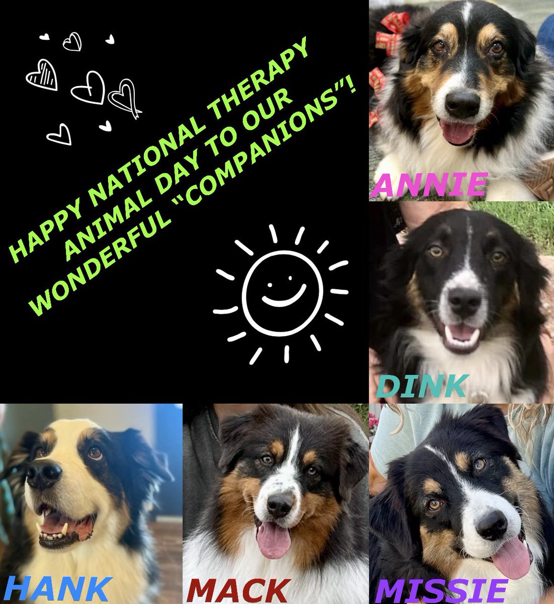 AnniesCompanion's tweet photo. 😊Happy National Therapy Animal Day to all our “COMPANIONS” &amp; to all the therapy animals that make such a huge difference in everyone’s day they work with &amp; visit. Life is better with y’all! Thank y’all for your continuous unconditional   L🤍VE! YOU’RE THE BEST! #therapyanimals https://t.co/hzFoBArMoL