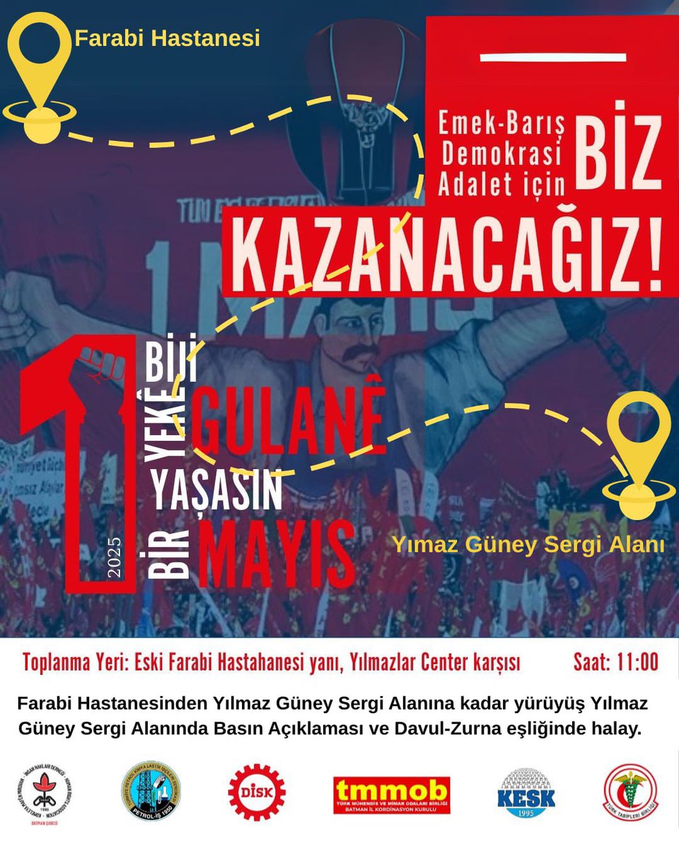 KozlkEgitimSen's tweet photo. 1 Mayıs Birlik, Mücadele ve Dayanışma Günü’nde tüm halkımızı Yılmazlar Center karşısından başlayacak, Yılmaz Güney Sergi alanında Davul Zurna eşliğinde bitecek yürüyüşümüze davet ediyoruz. #1Mayıs #yaşasın1mayıs https://t.co/Xf8kee8R0e
