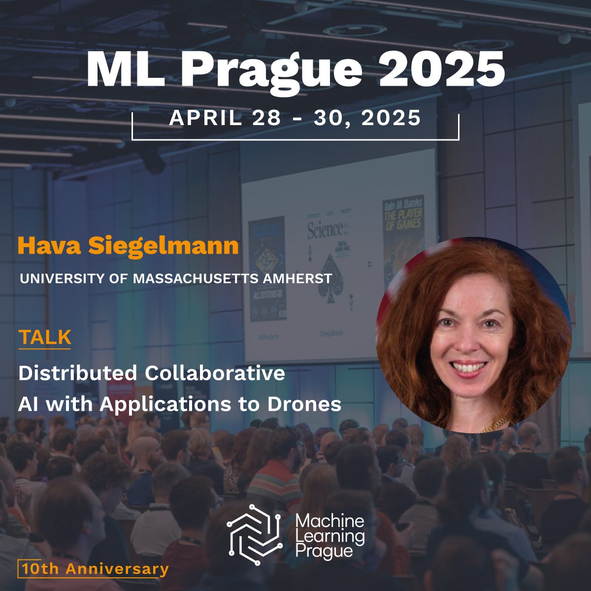 ⭐ Today at #mlprague - Afternoon talks

▪️ Distributed Collaborative AI with Applications to Drones

Hava Siegelmann has addressed the challenges limiting drone autonomy, such as computational constraints, energy limits, and communication overload. She has presented sequence AI