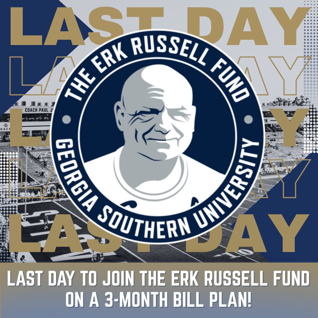 Eagle Nation, It's your LAST DAY to join the Erk Russell Fund for the 2025-26 season on a 3-month bill plan! We need YOU to step up &amp; renew your membership OR become a new member! Help us support our Eagle student-athletes TODAY!

🎁 givecampus.com/campaigns/5128…

#HailSouthern