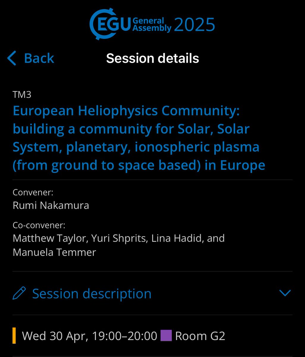 Interested in Heliophysics and community and at EGU? ? Come to G2 at 19:00! #EuropeanHeliophysicsCommunity #EGU25 

meetingorganizer.copernicus.org/EGU25/session/…