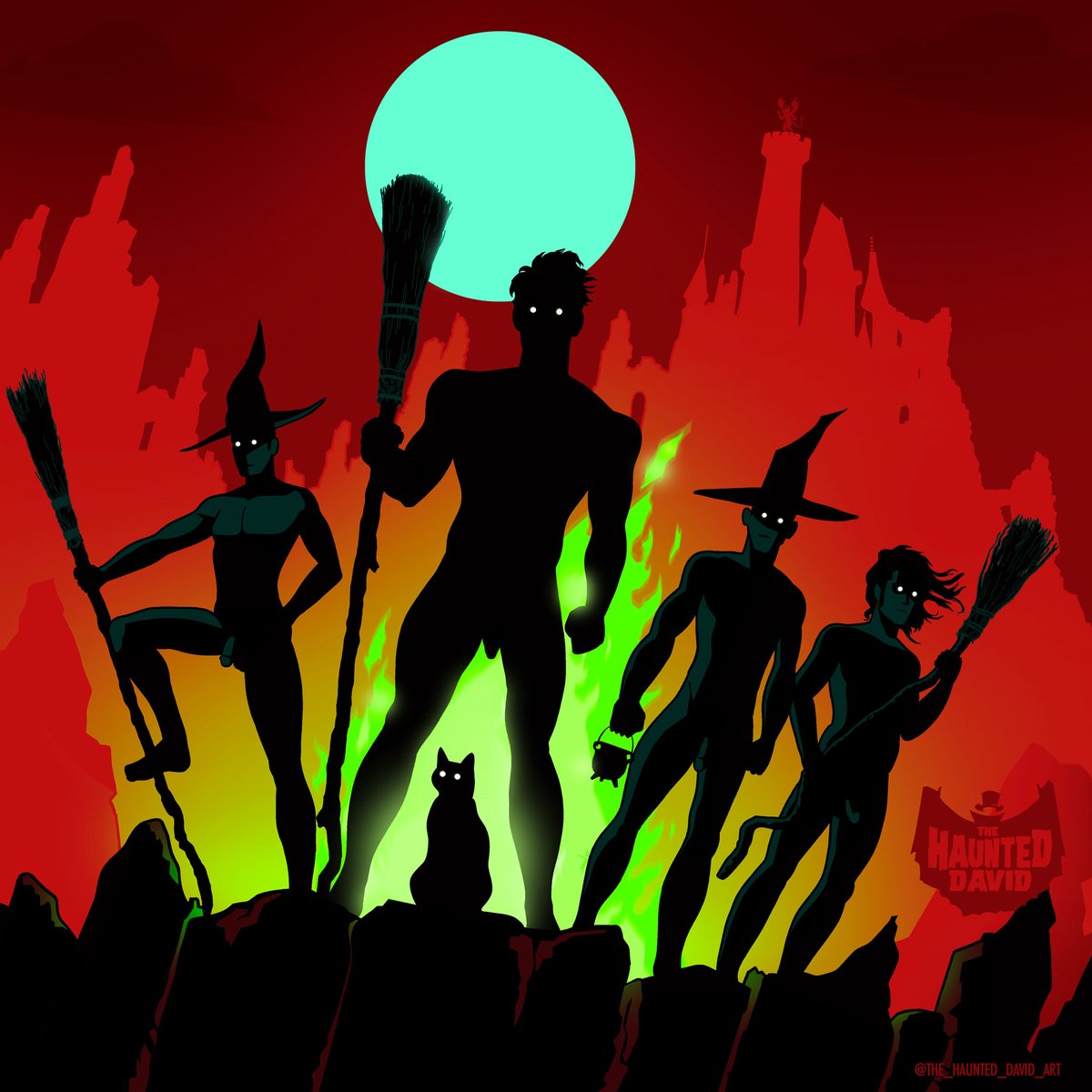 Happy #Walpurgisnacht to all -- the halfway point to #Halloween when #witches gather atop the Brocken to celebrate and plan their mischief for the year.  #haunteddavidart #horrorbeefcake #hexennacht #witch #brujo #supportqueerartists #queerart #artegay #halfwaytohalloween