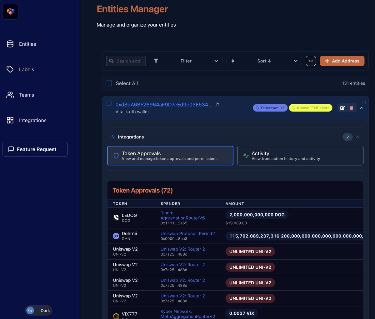 simple_blocks's tweet image. Wild!!! new Integration Section Added 

We’ve just rolled out a brand-new integration section that lets you check token approvals for any address you or your team control 

Keeping you in control like never before!

Web3 operations!
