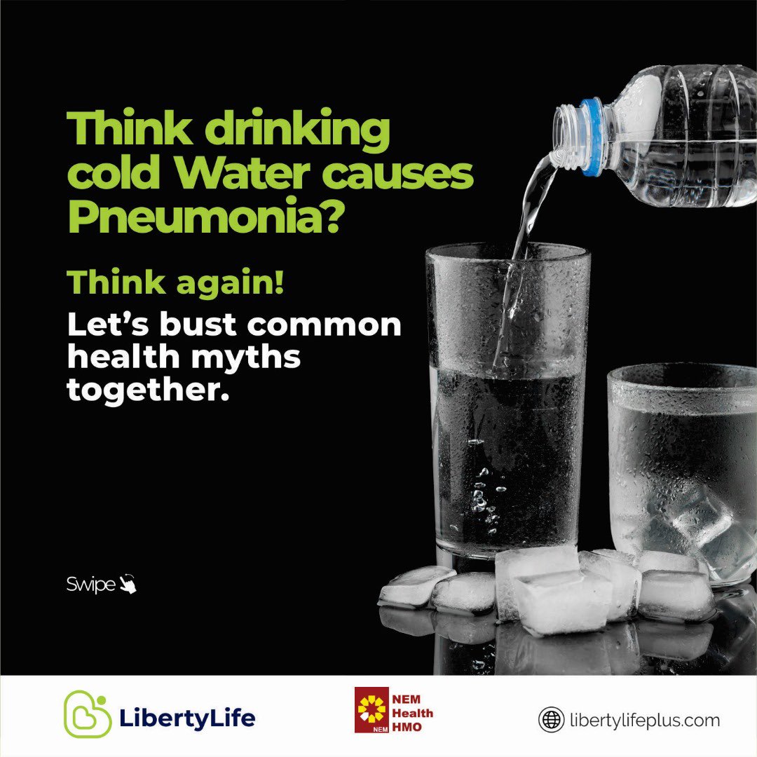 LibertyLifeplus's tweet photo. Cold water might shock your throat but pneumonia? That’s not how it works😅

Swipe➡️ let’s busy some myths 

#pnemoniaawareness #healthfacts #libertylife https://t.co/upt7CUrdpp