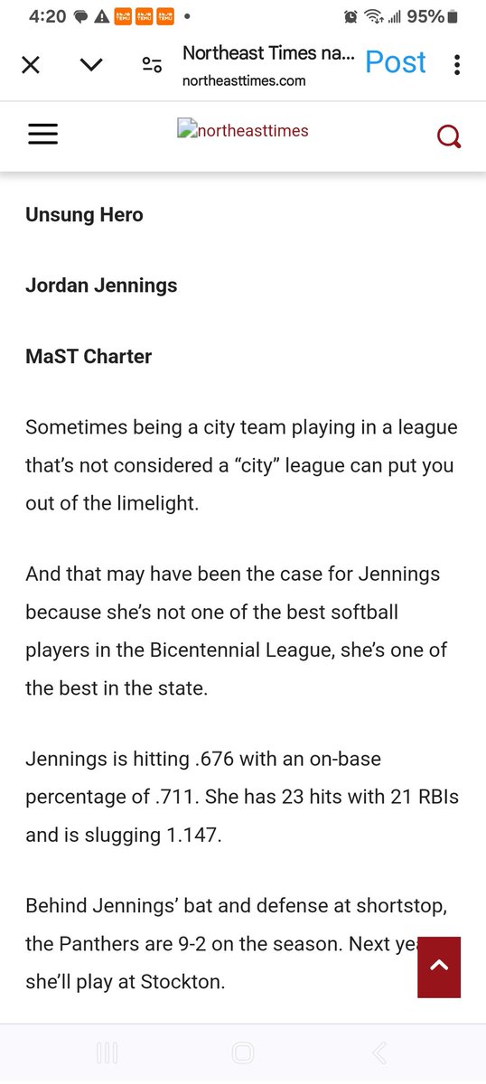 Lisa Goehringer (@pasoftballgram) on Twitter photo Congratulations to my granddaughter, Jordan Jennings, <a href="/mastcharter/">MaST Charter</a>, for being named the Northeast Times 2025 Unsung Hero of the Year. Jordan will receive her award at the newspaper's banquet on 5/14! We are all so very proud. Thank you to Joe Mason and staff. Congratulations to my granddaughter, Jordan Jennings, <a href="/mastcharter/">MaST Charter</a>, for being named the Northeast Times 2025 Unsung Hero of the Year. Jordan will receive her award at the newspaper's banquet on 5/14! We are all so very proud. Thank you to Joe Mason and staff.
