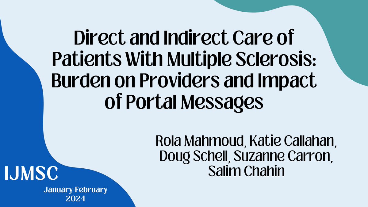 "A survey was designed to understand the practice patterns among [#MultipleSclerosis] providers in the United States, including time spent on #direct and #indirect #PatientCare, as well as managing [#EMR] portal messages." 
doi.org/10.7224/1537-2…