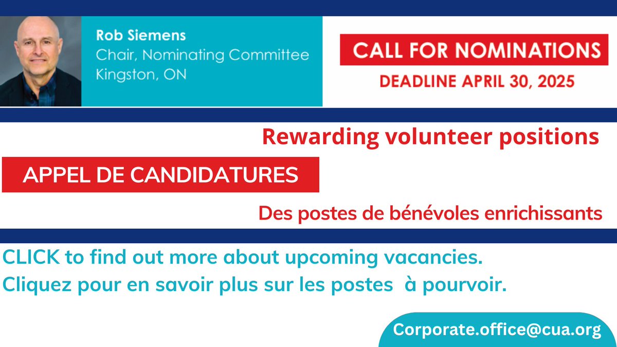 Canadian Urological Association (@canurolassoc) on Twitter photo CUA wants you! 🫵🫵🏽🫵🏿Get involved in rewarding volunteer positions! cua.org/sites/default/…
contact us TODAY at corporate.office@cua.org CUA wants you! 🫵🫵🏽🫵🏿Get involved in rewarding volunteer positions! cua.org/sites/default/…
contact us TODAY at corporate.office@cua.org