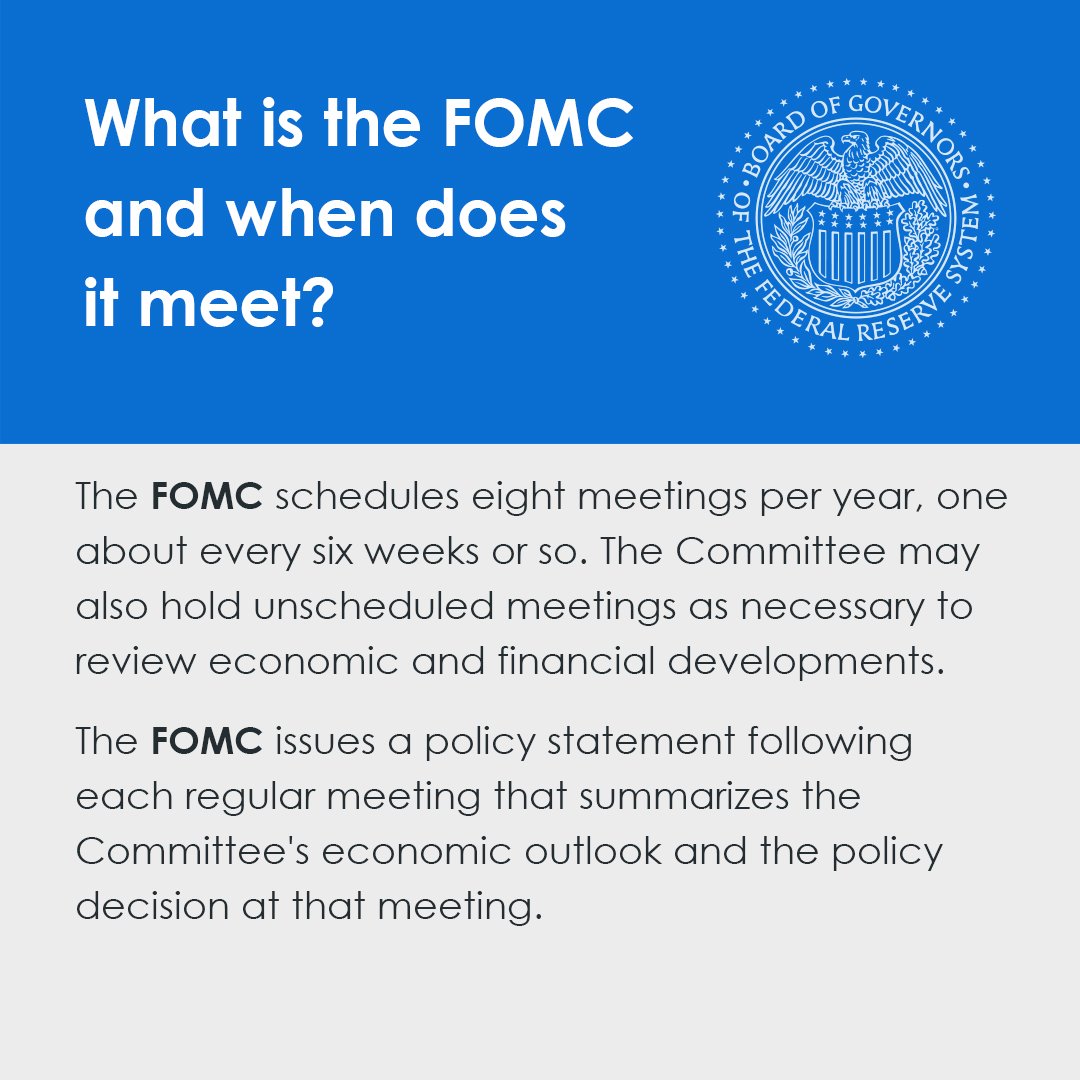 Mian_17_10's tweet image. #FedFAQ: What is the FOMC and when does it meet?
The Federal Open Market Committee (FOMC) is the monetary policymaking body of the Federal Reserve System.
Learn more: federalreserve.gov/faqs/about_128…