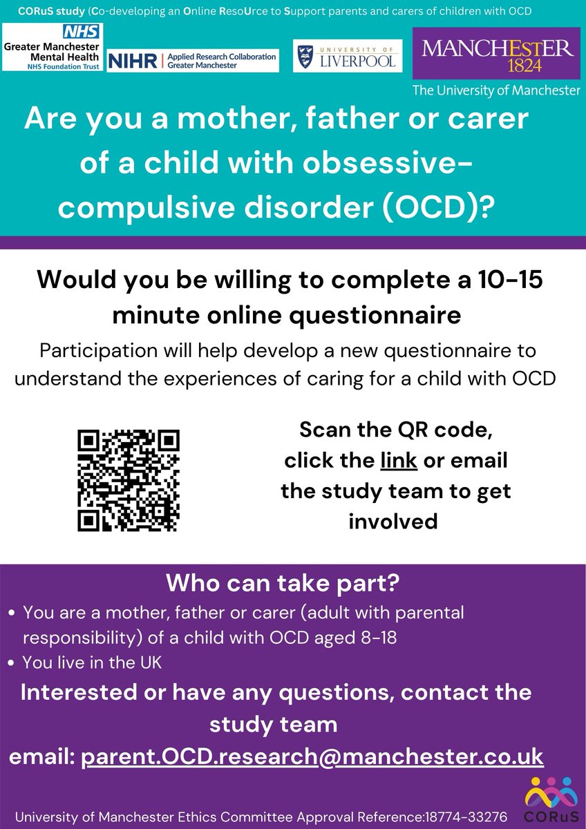 CORuS (@corus_ocd) on Twitter photo 📢 Are you a mother, father or carer of a child with #OCD living in the UK? Please help us to develop a new questionnaire. qualtrics.manchester.ac.uk/jfe/form/SV_8t… <a href="/AnxietyUK/">Anxiety UK</a> <a href="/ARC_GM_/">NIHR ARC Greater Manchester</a> <a href="/NMSWResearch/">NMSW Research</a> <a href="/UoM_MHRG/">UoM Mental Health Research Group</a> <a href="/COASSIST_OCD/">CO-ASSIST</a> 📢 Are you a mother, father or carer of a child with #OCD living in the UK? Please help us to develop a new questionnaire. qualtrics.manchester.ac.uk/jfe/form/SV_8t… <a href="/AnxietyUK/">Anxiety UK</a> <a href="/ARC_GM_/">NIHR ARC Greater Manchester</a> <a href="/NMSWResearch/">NMSW Research</a> <a href="/UoM_MHRG/">UoM Mental Health Research Group</a> <a href="/COASSIST_OCD/">CO-ASSIST</a>