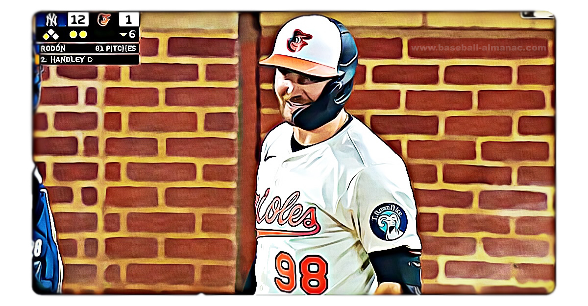 Maverick Handley makes history in style! The 72nd debut of 2025, 36th in the AL, 4th with the Orioles—and the first ever Maverick in #MLB. Oh, and rocking #98 for the first time in Orioles history. A debut for the books! [baseball-almanac.com/players/player…] #BaseballAlmanac ❤️