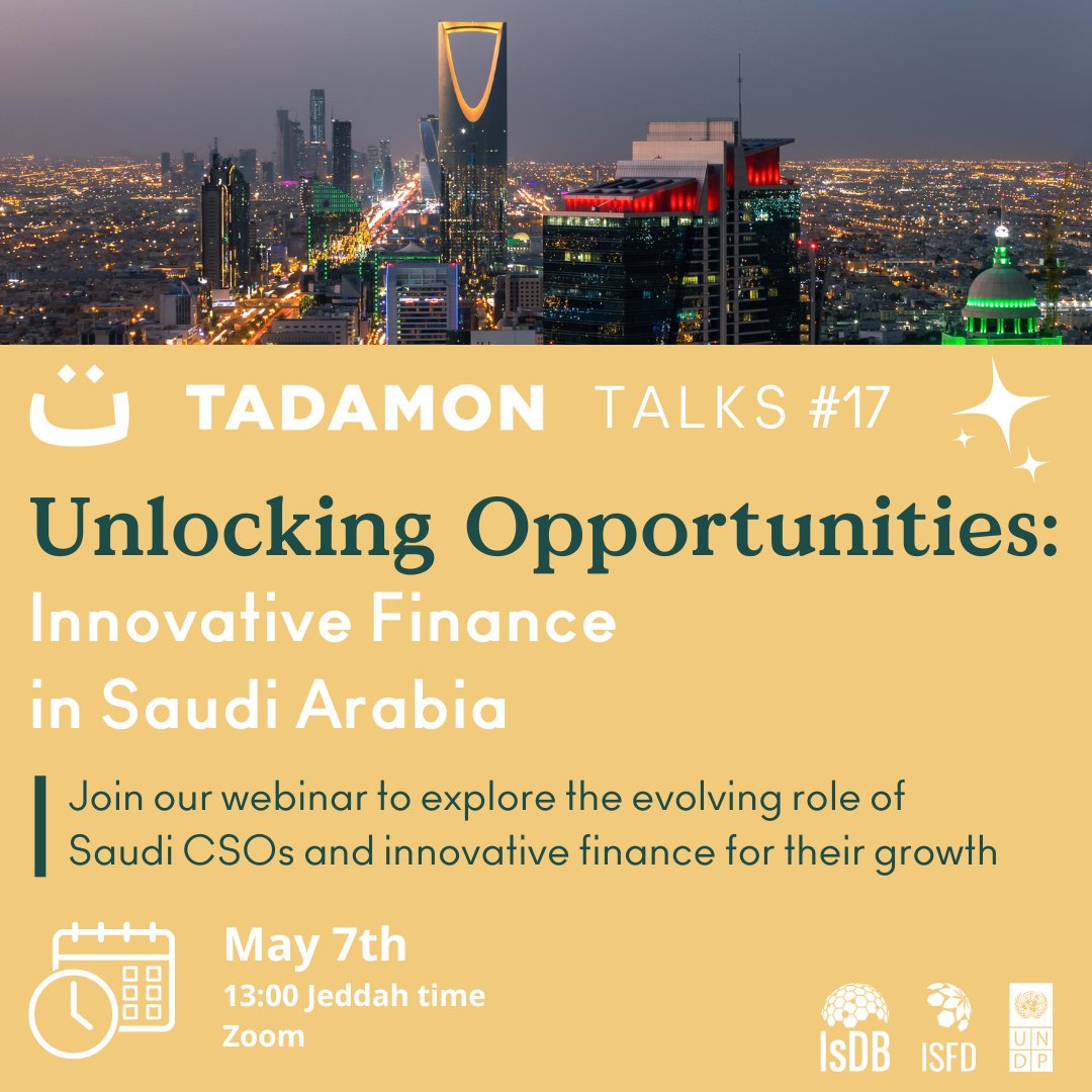 📣 Join us for an insightful webinar on the future of CSOs in Saudi Arabia!
Discover innovative financing, key challenges, success stories &amp; partnerships for impact.

👉 Register now
 undp.zoom.us/webinar/regist…

📅🕑 May 7, 2025 - 13:00 Jeddah Time
#Tadamon #NGOEmpowermentProgram