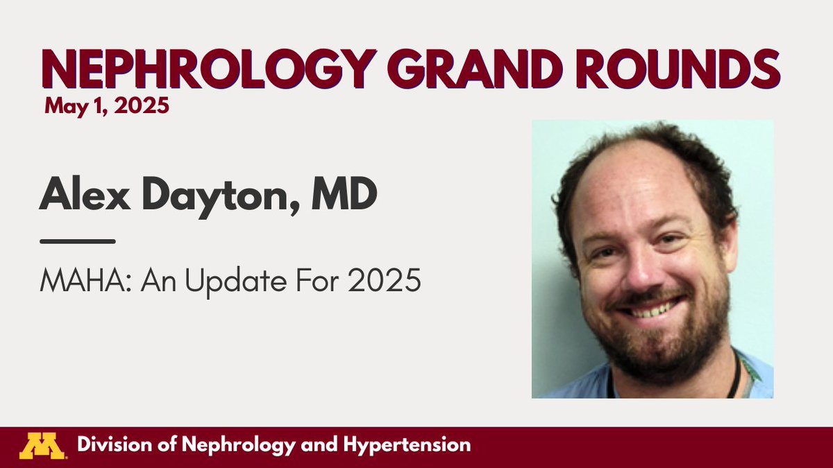 Dr. Alex Dayton will be presenting tomorrow's Nephrology Grand Rounds on "MAHA: An Update For 2025".

📅 May 1, 2025
⏰ 8-9am
📍 717 Delaware, Room 105