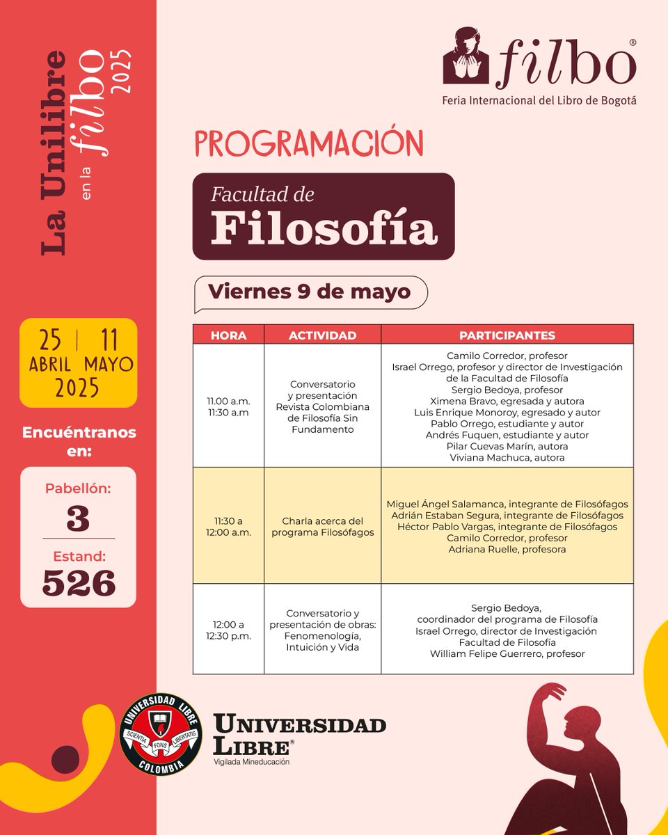 #lalibreenlafilbo2025
La Facultad de Filosofía te invita a repensar el mundo desde la FILBo 2025.

Conoce las reflexiones, investigaciones y miradas críticas de nuestra #ComunidadUnilibrista sobre la sociedad, el conocimiento y la existencia.