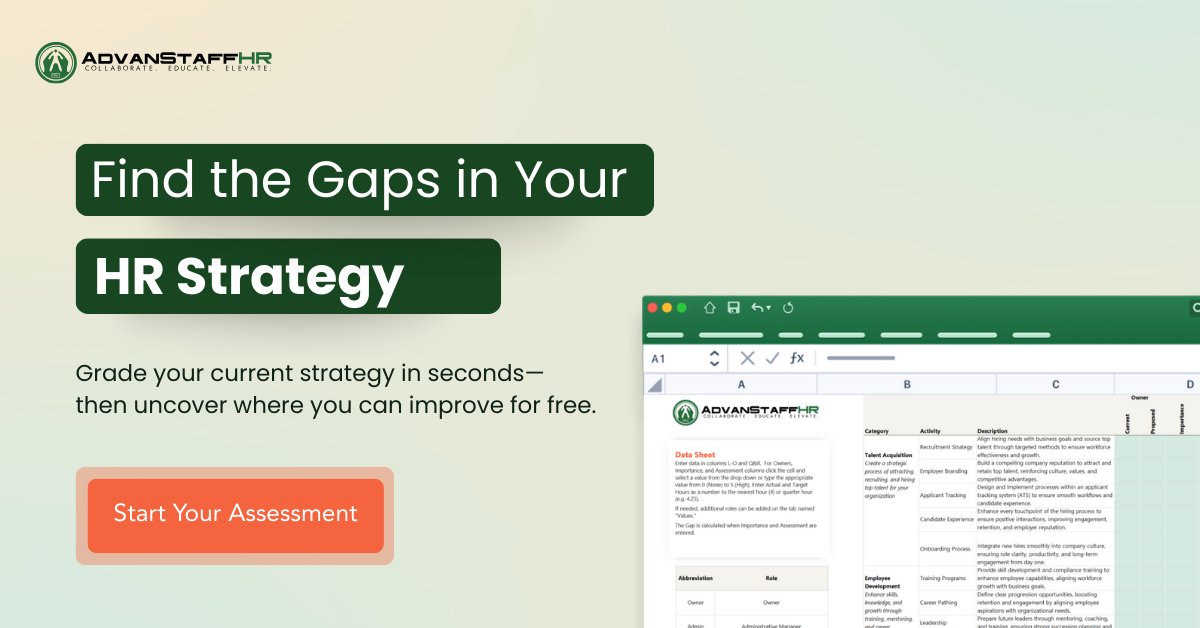 AdvanstaffHR's tweet photo. This free HR Strategy Assessment makes it easy to spot where you’re doing well—and where you might have some gaps, especially around things like labor laws, hiring, retention &amp; managing your people.

👉 Grade Your HR Strategy Here: https://t.co/b7WZGLy0BH

#HR #HumanResources https://t.co/FHbmhRBsun