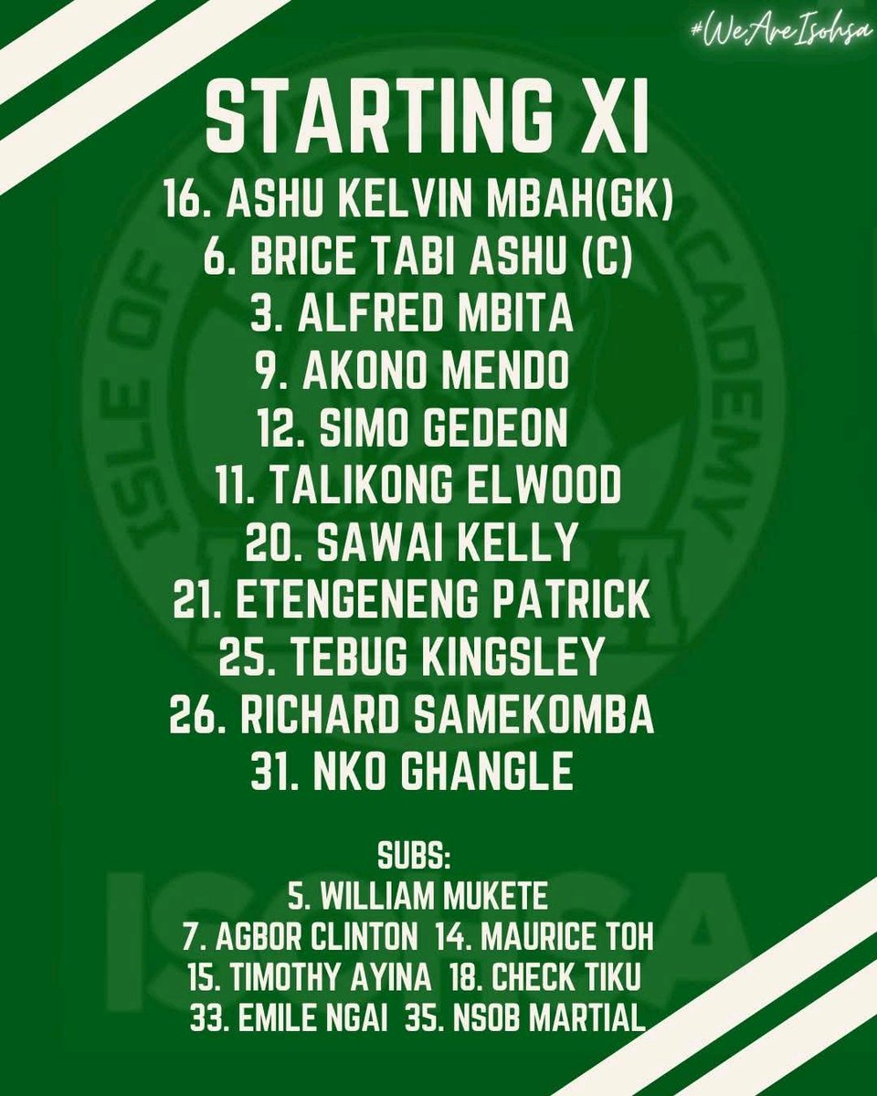 Our Starting XI Today 
#WeAreIsohsa💚🤍