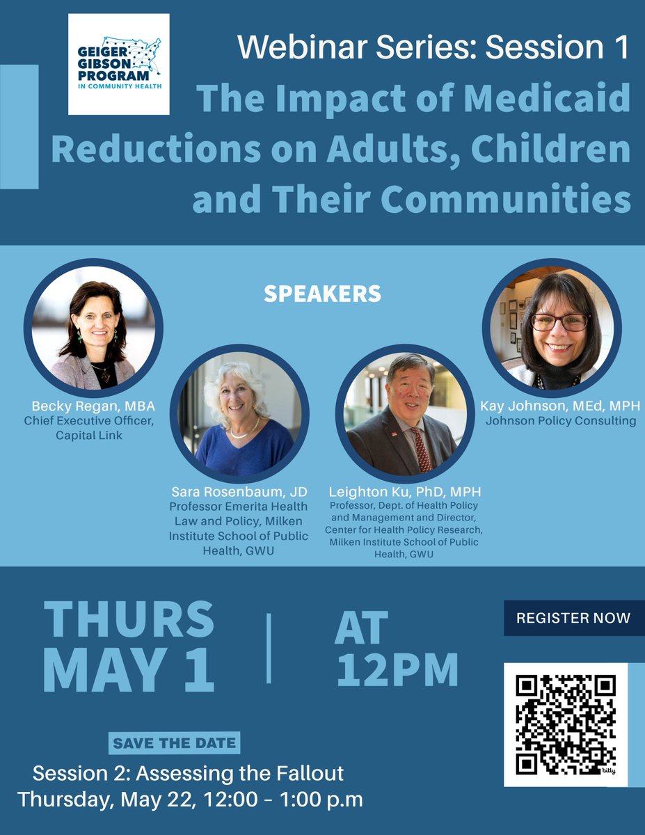❗ TOMORROW ❗ Attend the first in our latest webinar series on the impact of federal Medicaid cuts at the state level and on medically underserved communities.

Register here: click.gwu.edu/click/g1k9ep/s…