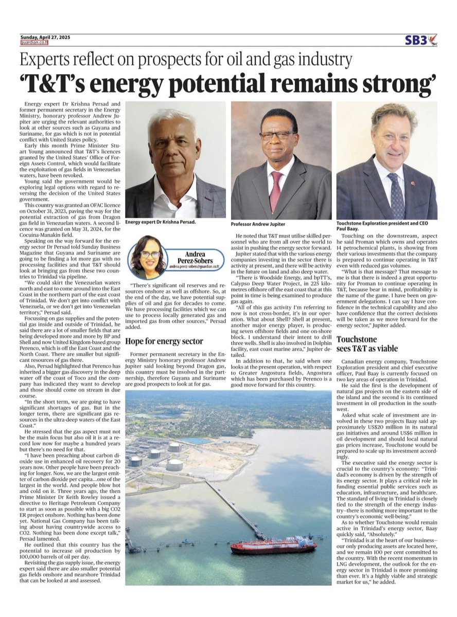 TouchstoneExp's tweet photo. Our CEO spoke with The Trinidad Guardian, discussing the importance of Trinidad to our business and the growing opportunities in the country’s energy sector with the recent momentum in LNG development. 

@TouchstoneExp is proud to be leading the way!

🔗 https://t.co/wm54aYlysk
#TXP #OilandGas #Trinidad #Energy