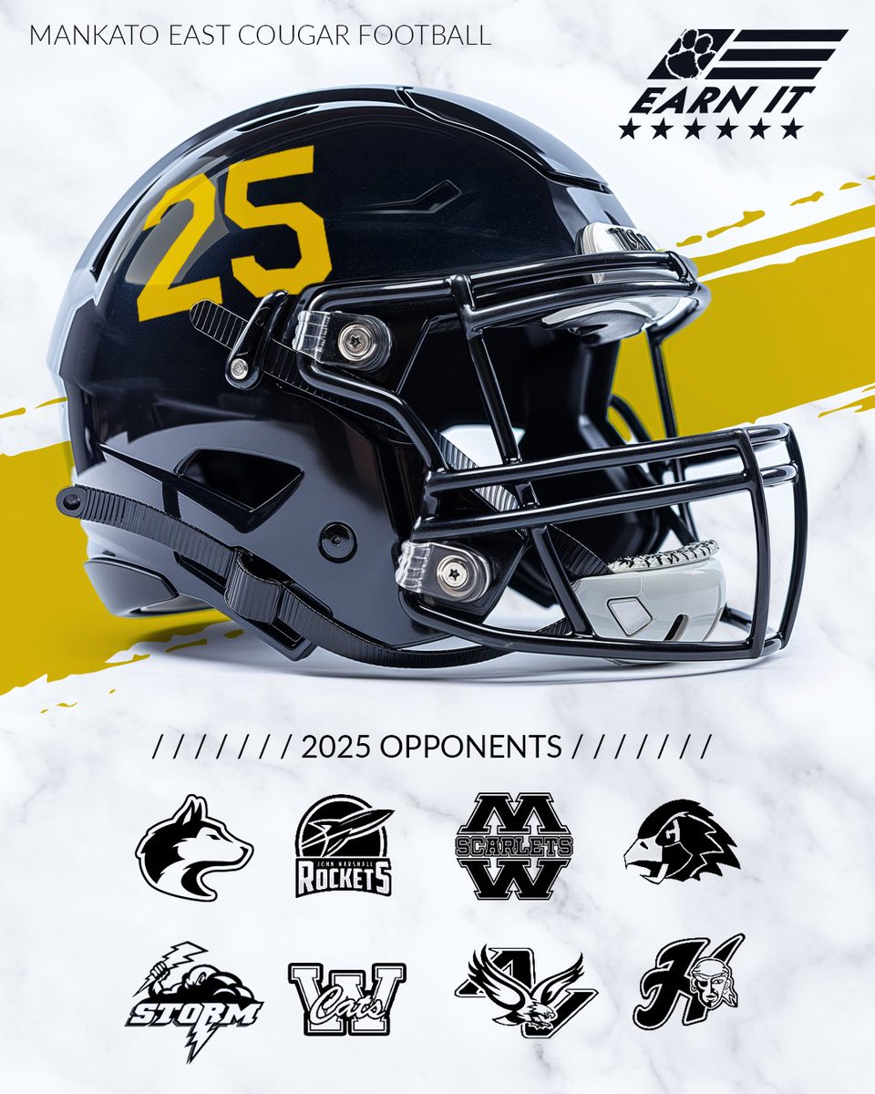 Your Mankato East Cougars opponents for the 2025-26 season #wintheday #earnit