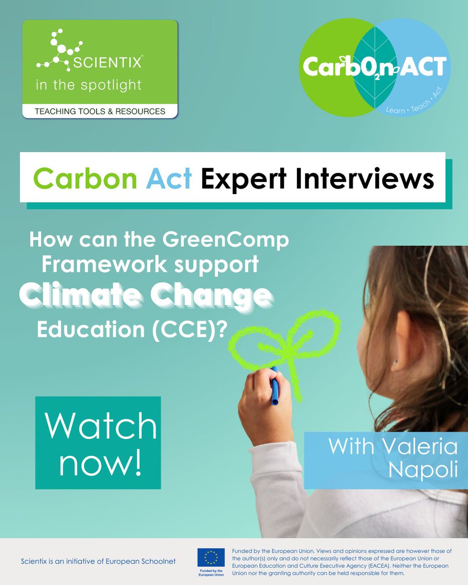 STEM School Label (@stem_label) on Twitter photo 📘 How can teachers implement sustainability education effectively? Valeria Napoli shares insights on the GreenComp Framework and its practical application in schools.
📺 Check the #CarbonAct interviews out: bit.ly/CarbonAct-Expe… 📘 How can teachers implement sustainability education effectively? Valeria Napoli shares insights on the GreenComp Framework and its practical application in schools.
📺 Check the #CarbonAct interviews out: bit.ly/CarbonAct-Expe…