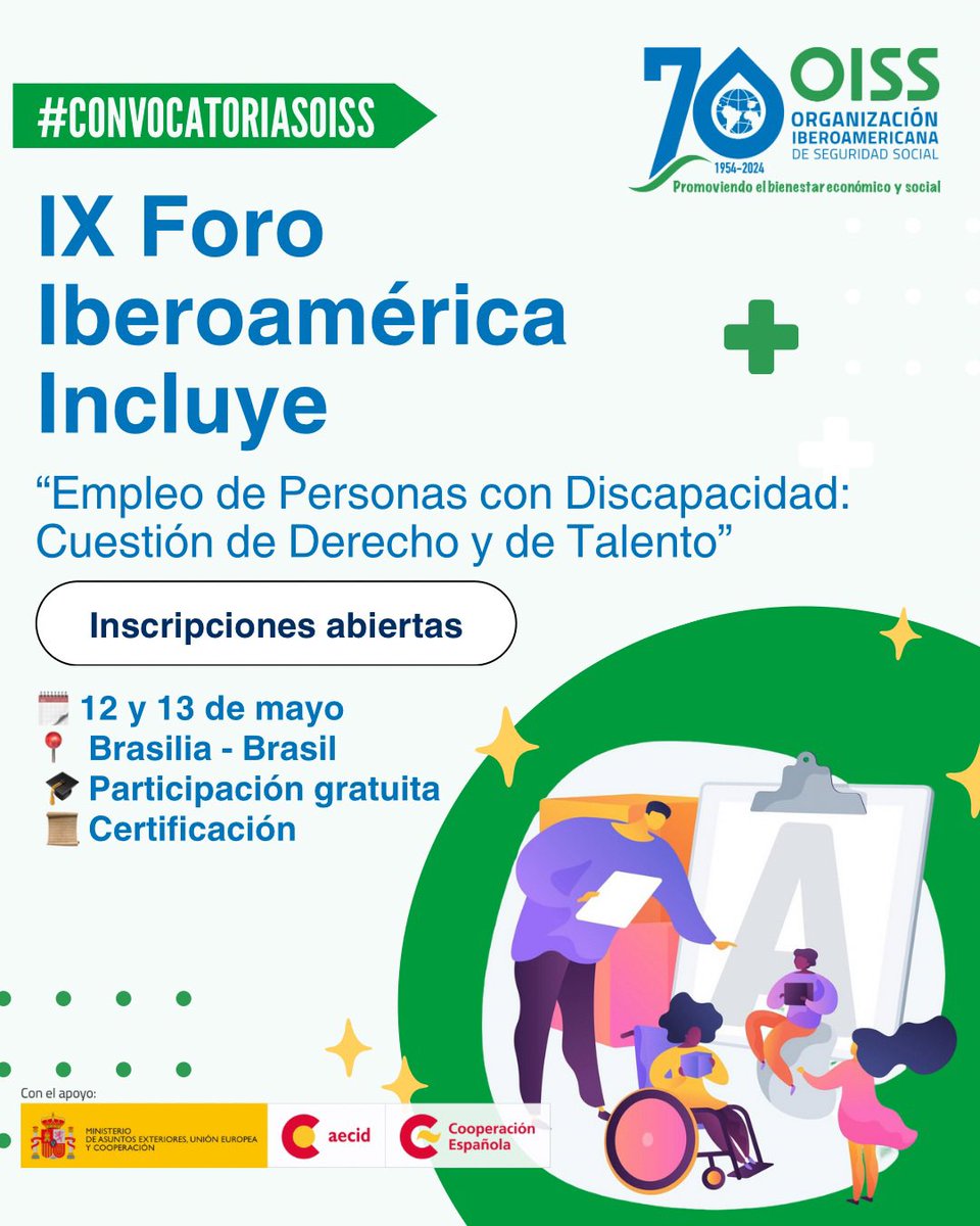 📢 ¡Inscríbete al IX Foro #IberoaméricaIncluye!
🗓️ 12 y 13 de mayo en Brasilia
🎯 Empleo y discapacidad: cuestión de derecho y talento
📌 Participación gratuita
📝 🔗 Info e inscripciones en Español y Portugués 👉 bit.ly/3XBLCBQ