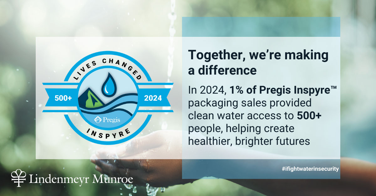 Lindenmeyr's tweet photo. We’re proud to share that Lindenmeyr Munroe has earned the 2024 #Pregis Inspyre Award! Through the program, 1% of all Inspyre packaging sales support the Uzima Clean Water Mission. Last year, our customers helped provide over 500 people with access to clean drinking water. https://t.co/Mb30gUu2g8