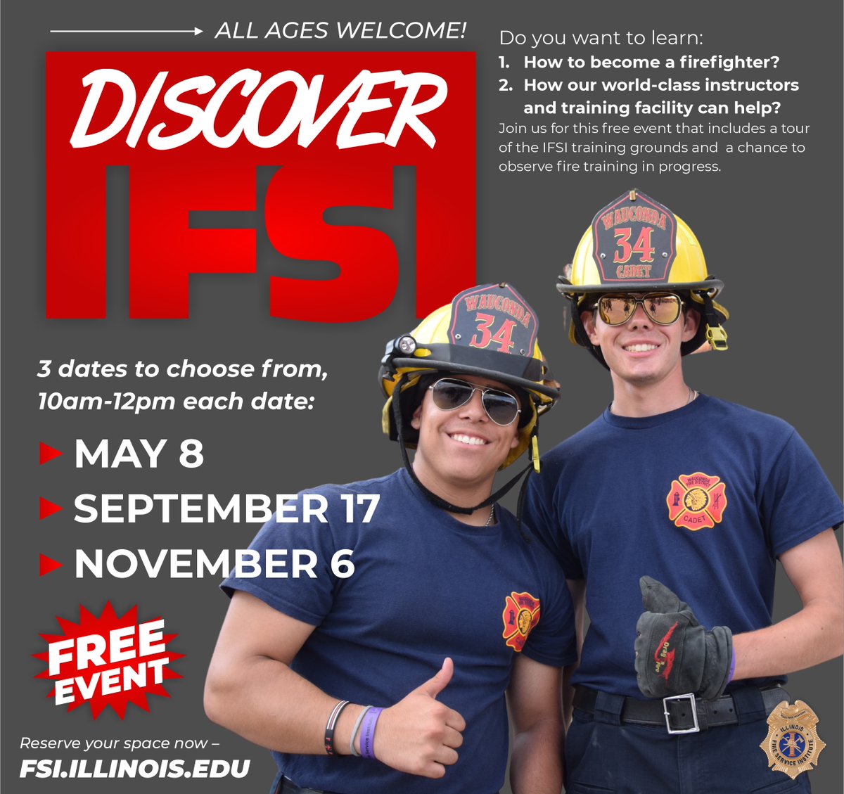 The next Discover IFSI training campus visit day is May 8. Advance registration is requested for attendees. This FREE event is open to all ages. #weareIFSI