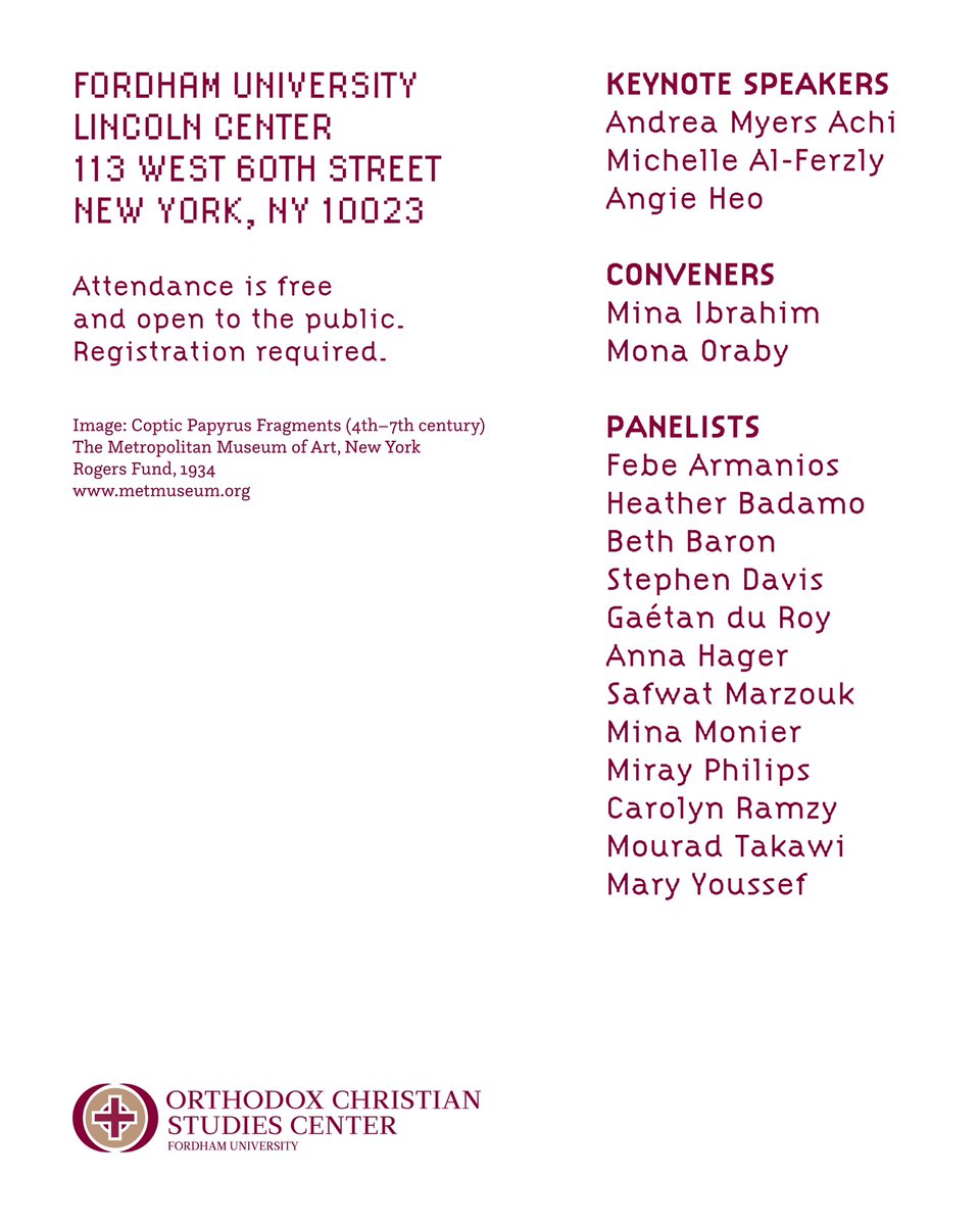 Join Us for a Groundbreaking Conference on Coptic Christianity!

May 19-21, 2025
Fordham University, Lincoln Center Campus

The Orthodox Christian Studies Center is proud to present its inaugural Coptic Christianity Conference:
