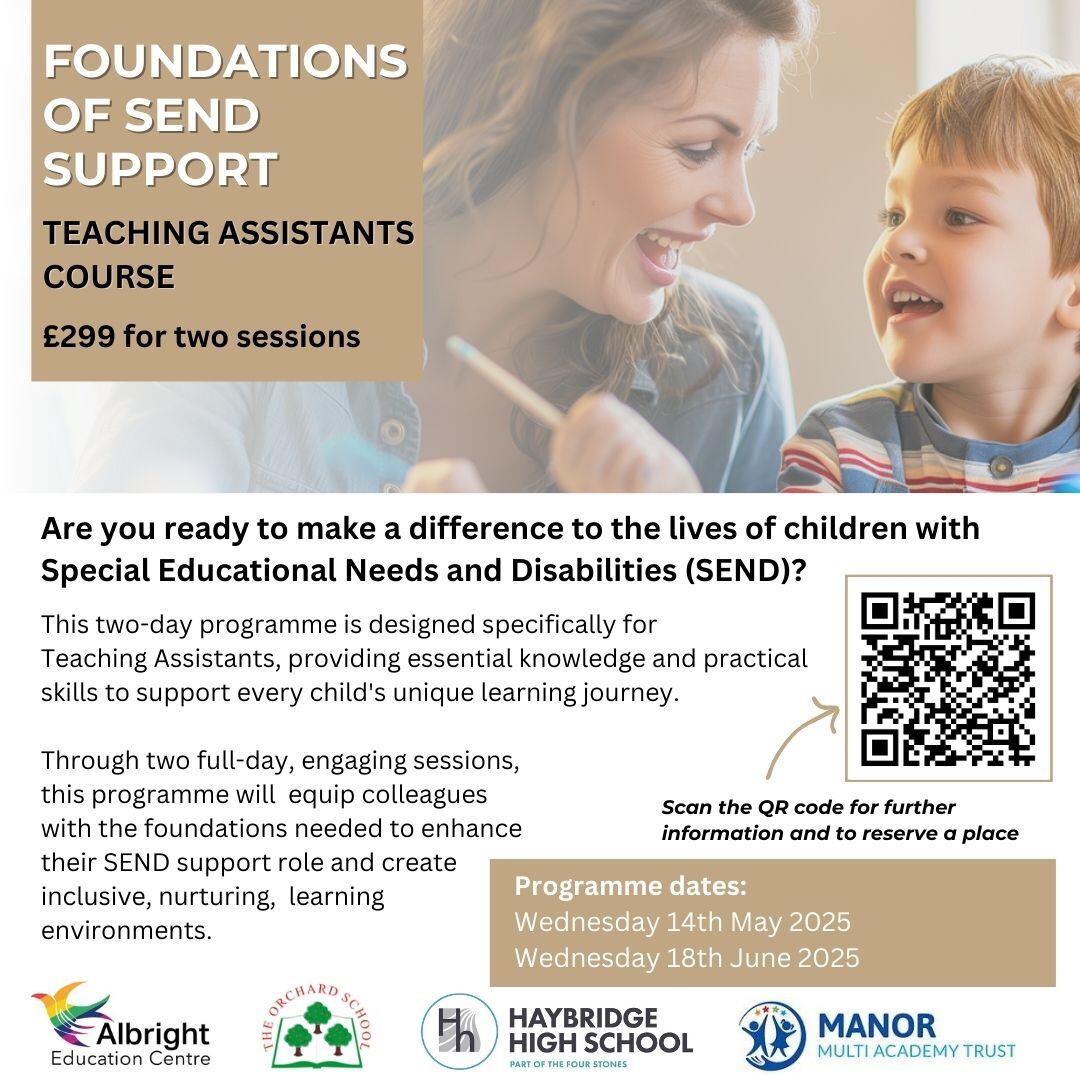 Scan the QR code or follow the link for more details on this programme, specifically designed for #teaching assistants.
eu1.hubs.ly/H0jMsQx0
#sandwell #dudley #TA #teachingassistants #SEND #CPD