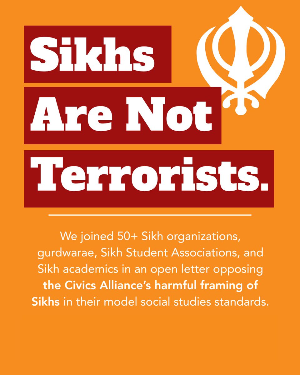 unitedsikhs's tweet image. We were glad to join 50+ Sikh organizations and individuals on an open letter opposing the Civics Alliance’s suggestion that 10th grade social studies students should focus on “Sikh terror” as a major part of their limited exposure to Sikhi in class.

#UNITEDSIKHS #SikhUnity…