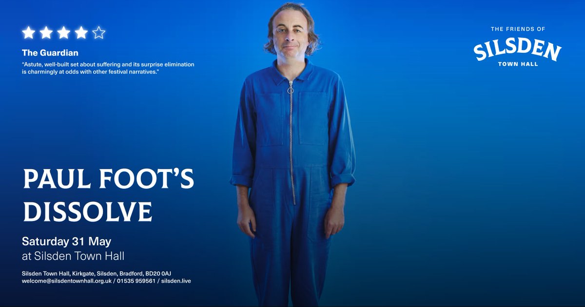 Following two sold-out Edinburgh Fringe runs and a twice extended UK and Ireland tour, multi-award-winning and trail-blazing comedian, Paul Foot, brings his critically acclaimed Dissolve – his most personal, surprising and ground-breaking show ever – to Silsden Town Hall.

Book
