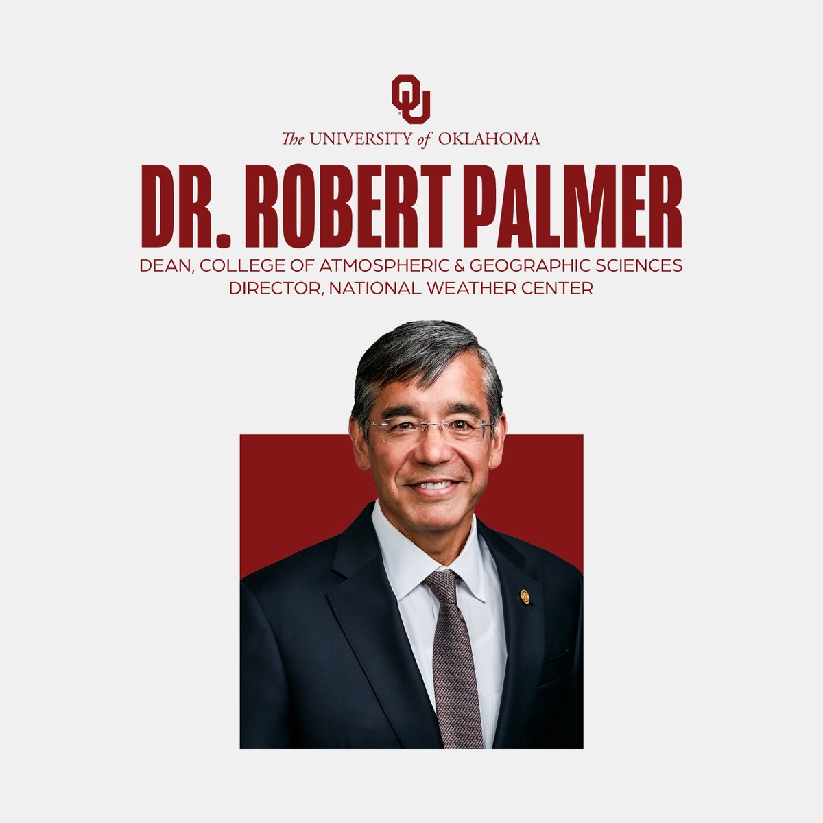 University of Oklahoma (@uofoklahoma) on Twitter photo NEWS: Dr. Robert Palmer has been named the next dean of <a href="/OUAGS/">OU College of Atmospheric & Geographic Sciences</a> and director of <a href="/NWCNorman/">National Weather Ctr</a>, effective July 1, pending OU Board of Regents’ approval.
🔗 link.ou.edu/3Sc7wrZ NEWS: Dr. Robert Palmer has been named the next dean of <a href="/OUAGS/">OU College of Atmospheric & Geographic Sciences</a> and director of <a href="/NWCNorman/">National Weather Ctr</a>, effective July 1, pending OU Board of Regents’ approval.
🔗 link.ou.edu/3Sc7wrZ