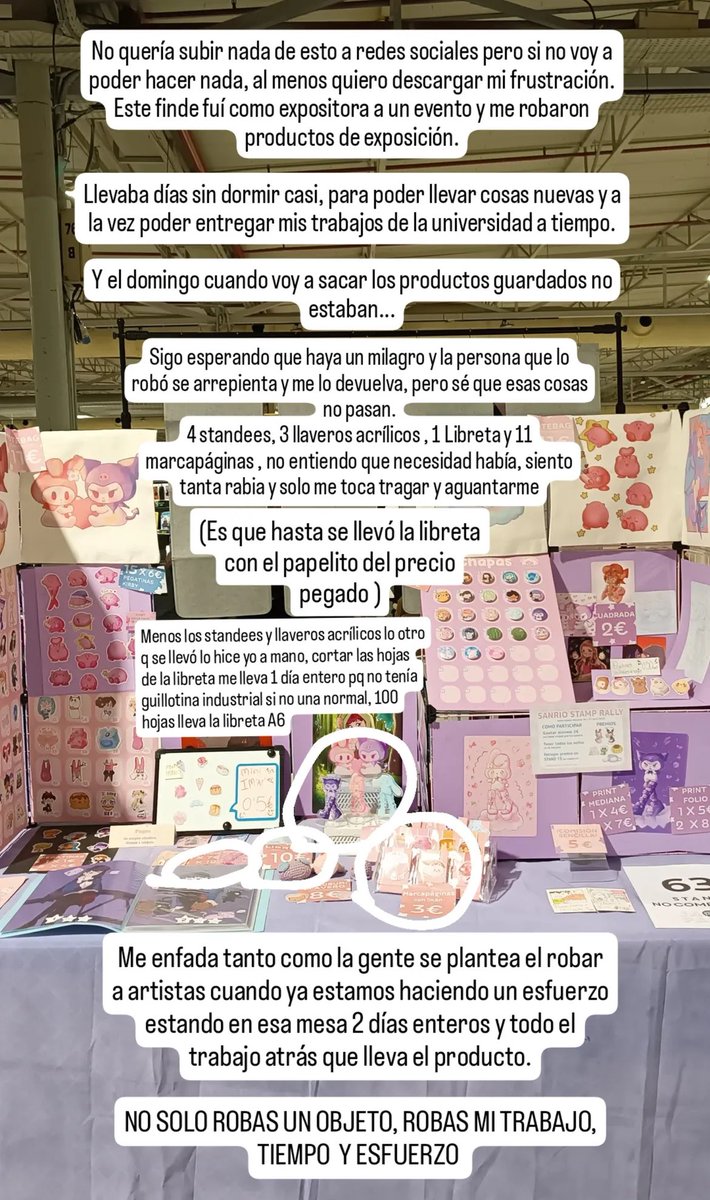 Cyan-JW Alicante NC-72✨ (@cyan_the_racoon) on Twitter photo chiquis a mi amiga <a href="/allkindsdraw/">Allkindsdraw</a> le ha robado este finde en el Salón del Manga de Alicante :((
si por casualidad conocéis a alguien q tenga o se haya traído del evento esta cantidad de merch, seguramente sea robado
#jwarte #japanweekndalicante #SalonDelMangaDeAlicante chiquis a mi amiga <a href="/allkindsdraw/">Allkindsdraw</a> le ha robado este finde en el Salón del Manga de Alicante :((
si por casualidad conocéis a alguien q tenga o se haya traído del evento esta cantidad de merch, seguramente sea robado
#jwarte #japanweekndalicante #SalonDelMangaDeAlicante