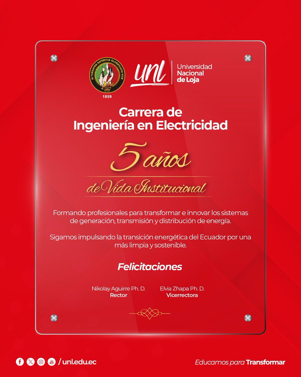 Celebramos el aniversario de la carrera de Ingeniería en Electricidad de la #UNL.

Gracias a quienes lo hicieron posible y a quienes siguen construyendo su historia desde las aulas y la profesión.

¡Felicitaciones! 🎉
#EducamosParaTransformar