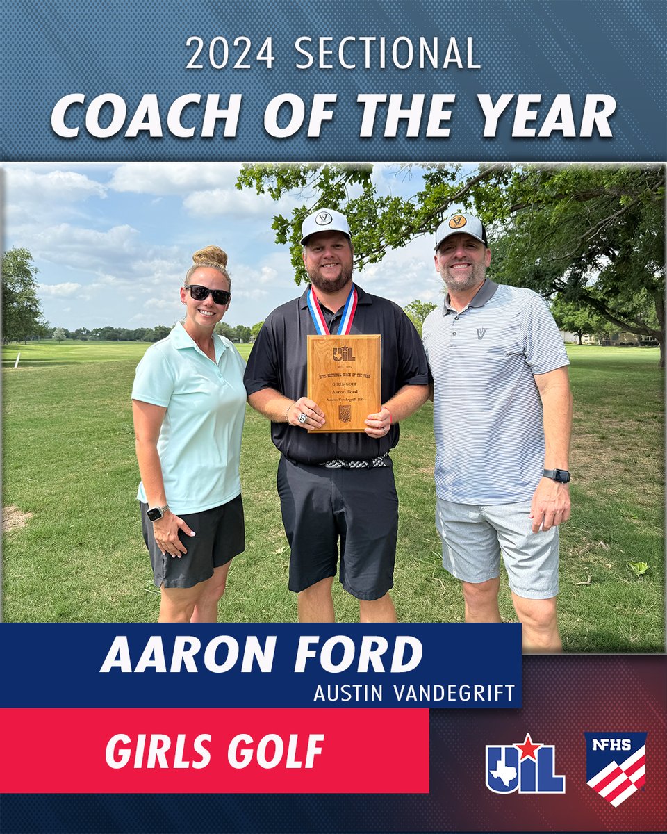 We were proud to recognize Coach Aaron Ford from
<a href="/VandegriftGolf/">Viper Golf</a> at #UILState as the 2024 <a href="/NFHS_Org/">NFHS</a>  Sectional Coach of the Year in Girls Golf.  ⛳️