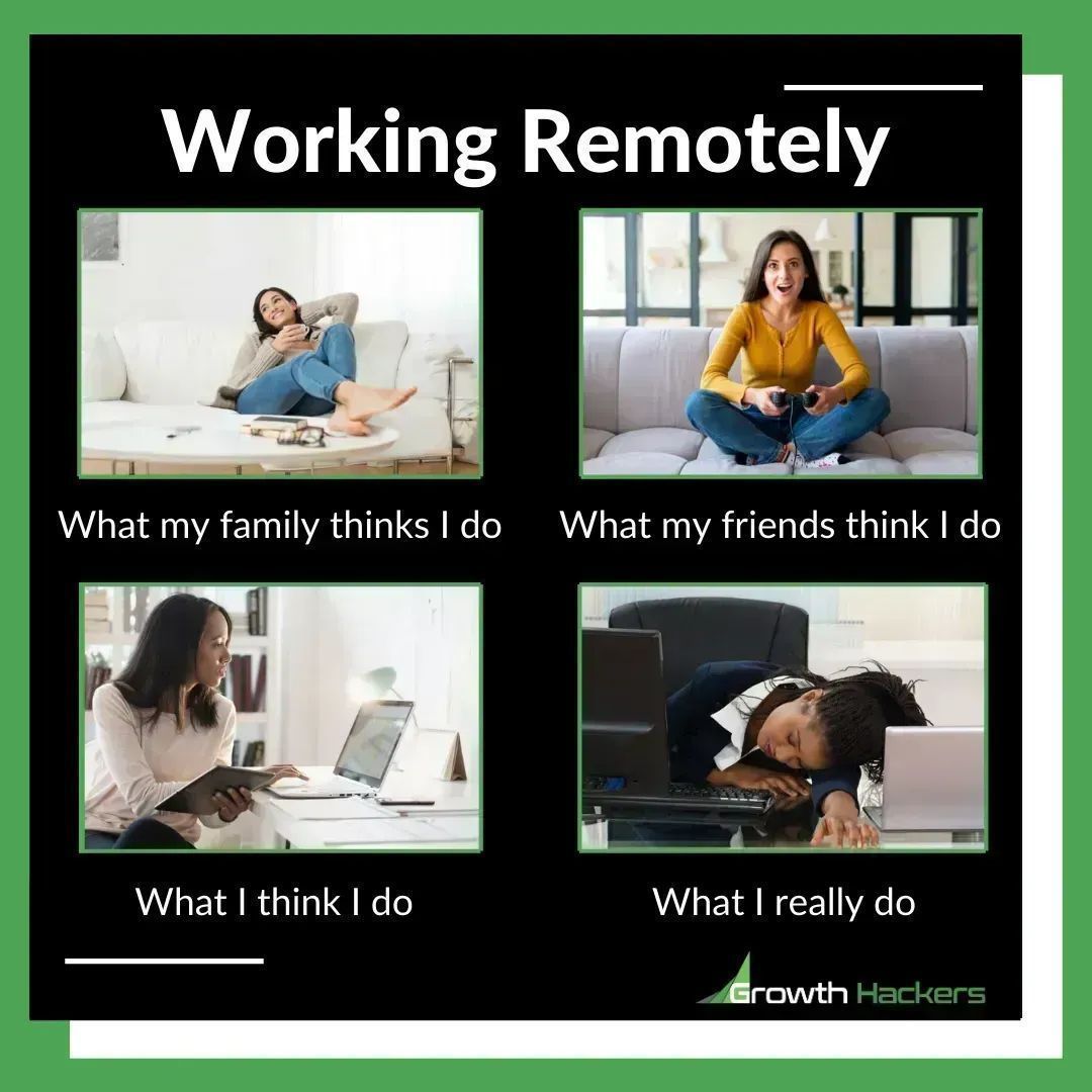 TopGrowthAgency's tweet photo. What do people think working #remotely mean?
- What my family thinks I do
- What my friends think I do
- What I think I do
- What I really do
https://t.co/tJCQSlzdMX
#Remote #RemoteWorking #RemoteJobs #WorkingRemotely #Freelancer #Freelancers #Business #WorkFromHome #WFH https://t.co/mgFwyDQGoj