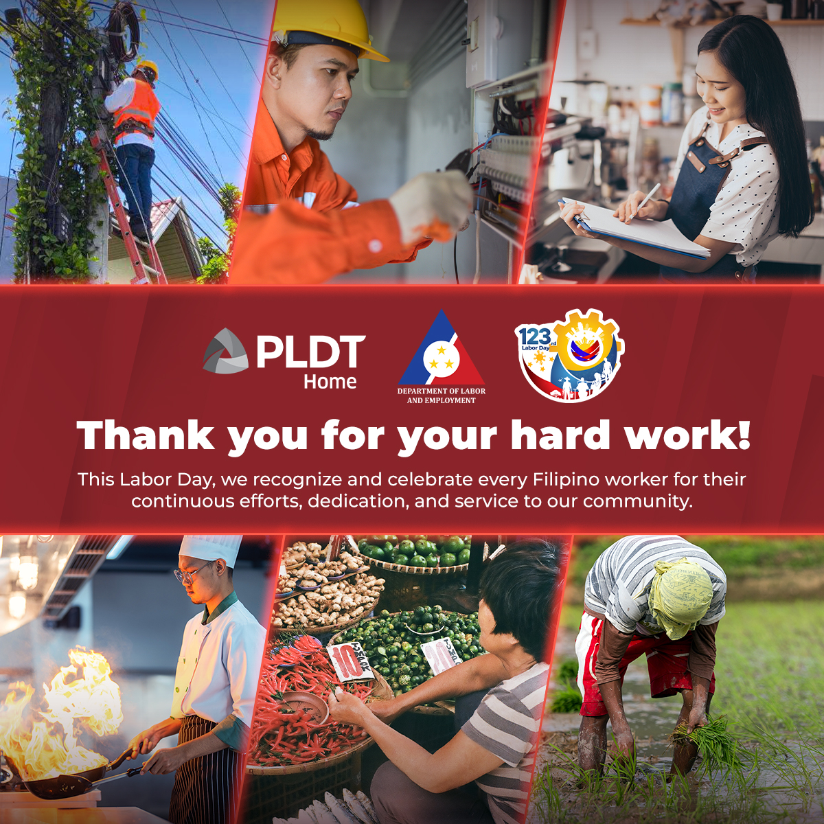 PLDTHome's tweet photo. This #LaborDay, we honor the strength and spirit of every Filipino worker.
At #PLDTHome, we are here for you — today and every day. Together with DOLE, we're bringing job fairs to over 65 locations nationwide!
Swipe to see the venue closest to you! https://t.co/1ke7T9x2vY