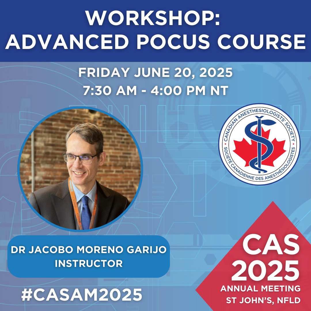 Jacobo Moreno Garijo (@jmorenogarijo) on Twitter photo 🔍 Looking forward to speaking at the Advanced POCUS Course during #CASAM2025!
Join us June 20 in St. John’s, Newfoundland for hands-on sessions on:
🫀 Resuscitative TEE
📊 Cardiac hemodynamics
🔄 VeXUS
🫁 Valvular assessment
Details 👉 cas.ca/annual-meeting
<a href="/CASUpdate/">Canadian Anesthesiologists' Society</a> 🔍 Looking forward to speaking at the Advanced POCUS Course during #CASAM2025!
Join us June 20 in St. John’s, Newfoundland for hands-on sessions on:
🫀 Resuscitative TEE
📊 Cardiac hemodynamics
🔄 VeXUS
🫁 Valvular assessment
Details 👉 cas.ca/annual-meeting
<a href="/CASUpdate/">Canadian Anesthesiologists' Society</a>