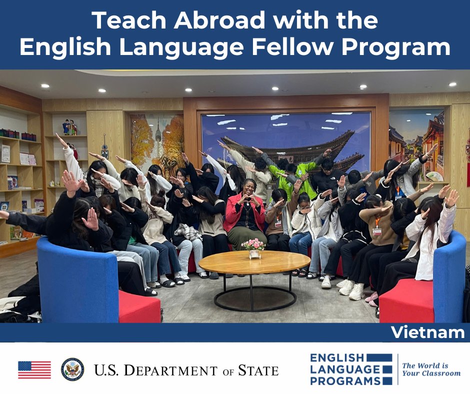 The 2025-2026 English Language Fellow Application is open!  Don't miss this opportunity— apply today!

elprograms.org/fellow-program/ 

#ExchangeOurWorld #ELFellow