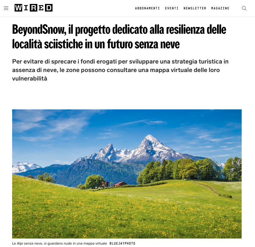 Eurac Research (@eurac) on Twitter photo Ci fa molto piacere vedere il nostro progetto "beyondsnow" raccontato in un articolo di <a href="/wireditalia/">Wired Italia</a> che parla del futuro della #neve āļø (o della sua assenza) sulle #Alpi.
Qui lāarticolo completo:
wired.it/article/neve-f⦠Ci fa molto piacere vedere il nostro progetto "beyondsnow" raccontato in un articolo di <a href="/wireditalia/">Wired Italia</a> che parla del futuro della #neve āļø (o della sua assenza) sulle #Alpi.
Qui lāarticolo completo:
wired.it/article/neve-fā¦